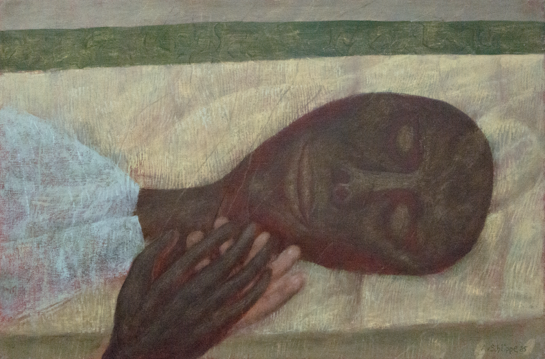 “Ruhender Kopf in weißem Hemd” by Alexey von Schlippe